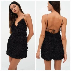 New For Love & Lemons Black Shaggy Strappy Kamara Shimmer Party Mini Dress XS - Picture 1 of 15