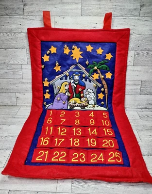 Calendario de Adviento de Navidad vintage fieltro colgante belén cuenta atrás con bolsillos Foto 1 de 4