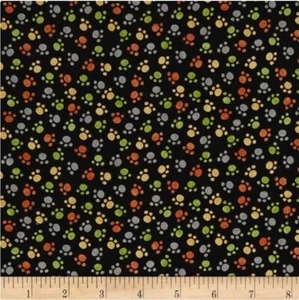 BTY Jungle Buddies Colorful Paws Black Cotton Fabric By The Yard - Picture 1 of 1