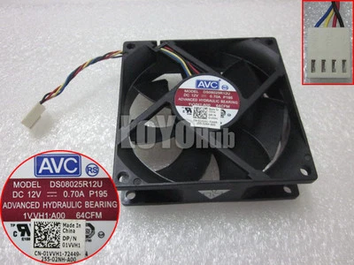 NEW AVC DS08025R12U P195 8025 DC 12V 0.7A chassis cooling fan P/N:01VVH1 4-Pin - Image 1 of 3