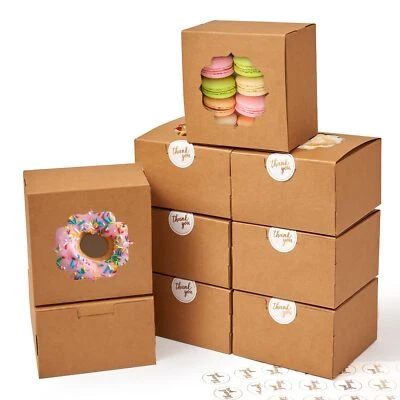 SHALLIVE 4-Inch Small Cookie Boxes 25Pcs Brown - Bakery Treat Boxes with Window for Gi...