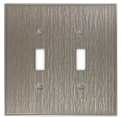 Hampton Bay Nickel 2-Gang Toggle Wall Switch Plate Deep Brushed Distressed Style - Image 1 of 4