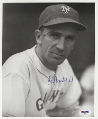Carl Hubbell Signed 8" x 10" Photo. New York Giants HOFer. PSA - Image 1 of 2