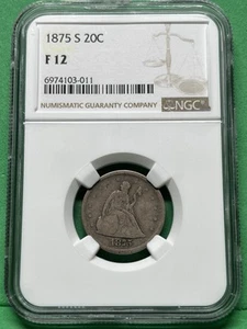 1875 S US Twenty Cent Piece 20C NGC F 12 - Picture 1 of 2