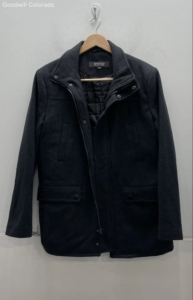 Kenneth Cole Reaction Mens Black Wool Blend Snap Front Jacket Size Medium - Image 1 of 4