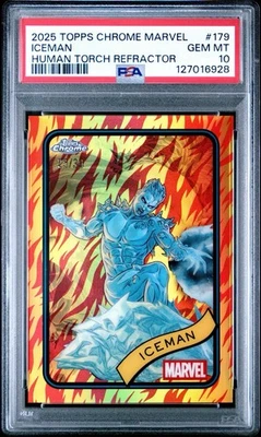 2025 Topps Chrome Marvel Iceman #179 Human Torch Refractor /39 PSA 10 Pop 1 - Image 1 of 2