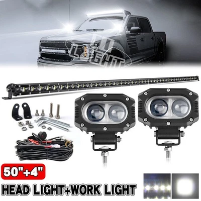 Barra de luz LED de techo delgado de 50" + 2 cápsulas de 4" + kit de cables para Ford F250 F350 1999-2015 Foto 1 de 4