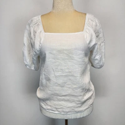 Top manga abullonada Saks Fifth Avenue talla S 100 % lino cuello cuadrado cabaña playa Foto 1 de 4