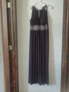 R&M Richard Kleid langes Kleid schwarz Pailletten Taillenbund nackte Schultern Frontschlitz Gr. 12 - Bild 1 von 13