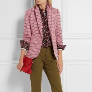 J. Crew Campbell Pink Houndstooth Plaid Wool Blazer jacket women’s size 6 - Picture 1 of 13