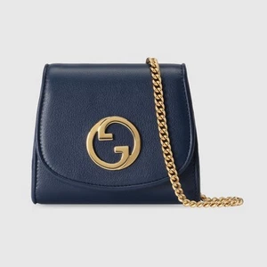 GUCCI Blondie Interlocking G Dark Blue Leather Chain Wallet Authentic Designer - Bild 1 von 12