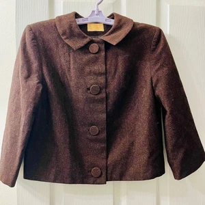 VTG Pendleton 50s Brown Wool Cropped Blazer Women S Office Academia Jackie O - Picture 1 of 11
