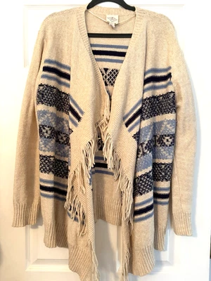 St. John’s Bay XL Cream Navy Long Asymmetrical Hem Open Front Cardigan Sweater - Image 1 of 4