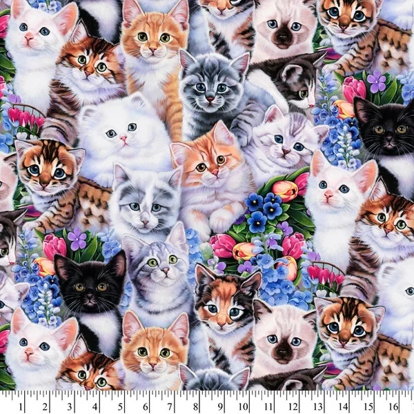4 David Textiles Garden Kittens Cotton Fabric Fat Quarters - Image 1 of 1