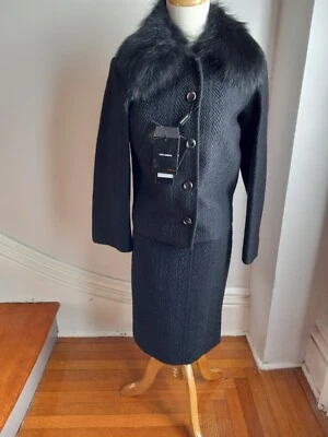 DOLCE & GABBANA FALDA CUELLO PIEL LANA NEGRA TRAJE IT 40 US 4 NUEVO CON ETIQUETAS Foto 1 de 4