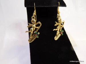 "Saxofón querubín acebo con ganchos tono dorado pendientes colgantes Navidad 11/2"" gota" - Imagen 1 de 10