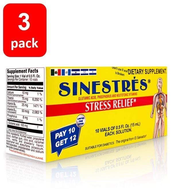 Sinestres Stress Relief Dietary Supplement 10 Vials 0.5oz Each