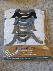 Happiest Baby Organic Cotton Bodysuit Bundle - Little Animals Set - 3-6 Months - Picture 1 of 3