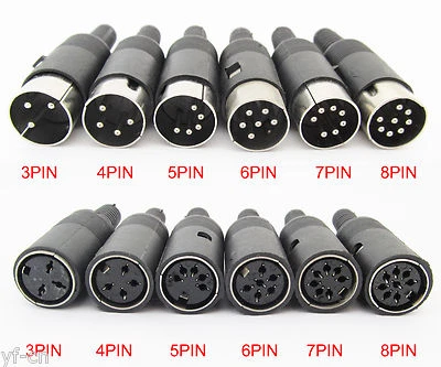 100pcs DIN Male Plug Female Connector w/ Black ABS Plastic Handle 3pin to 8pin - Image 1 of 3