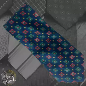 Cavona handgefertigte spitze Krawatte aus 100 % seidenblau mehrfarbig geometrische Blumenmuster - Bild 1 von 5