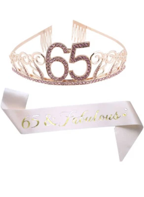 65-й Brithday розовый тиара и пояс, и сказочный блестящий атласный кристалл день рождения - Изображение 1 из 4