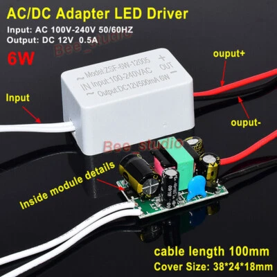 Mini AC-DC Converter AC 110V 120V 220V 230V to 12V 0.5A LED Driver Power Adapter - Image 1 of 4