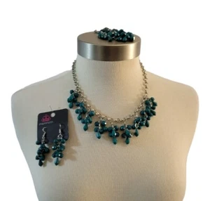 Paparazzi Teal Green Statement Necklace Earring And Bracelet Set New - Picture 1 of 7