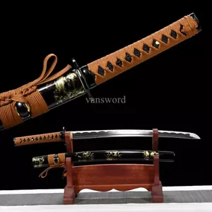 Japanese Wakizashi 1095 Carbon Steel SHINOGI ZUKURI Samurai Sword Black Sharp. - Picture 1 of 12