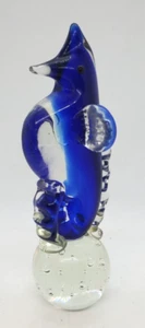 Glass seahorse Paperweight Murano Style 7" tall Vintage Handblown Blue Bubble ba - Picture 1 of 7