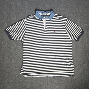 Camisa Polo Ralph Lauren Denim Cuello Vintage L Rayas Manga Corta Hecha en EE. UU. - Imagen 1 de 13
