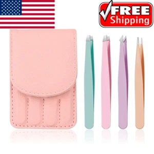 Pinzas para cejas profesionales de acero inoxidable con estuche de viaje Pack de 4. - Imagen 1 de 6