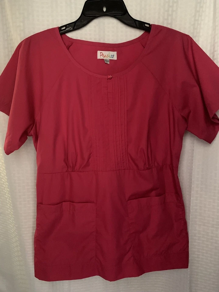 Peaches womens Poly cotton blend fuschia pink scrub top Medium - Image 1 of 4