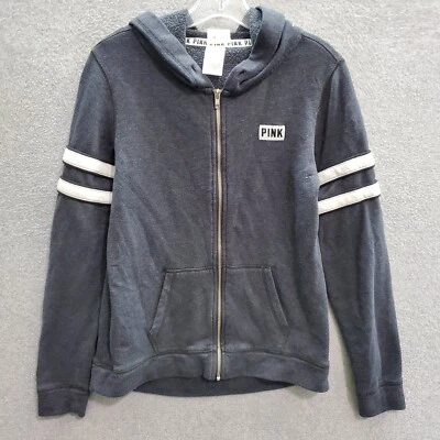 ROSA Victoria's Secret Mujer Sudadera Pequeña Gris Sudadera con Capucha Cremallera Completa Logo Foto 1 de 4