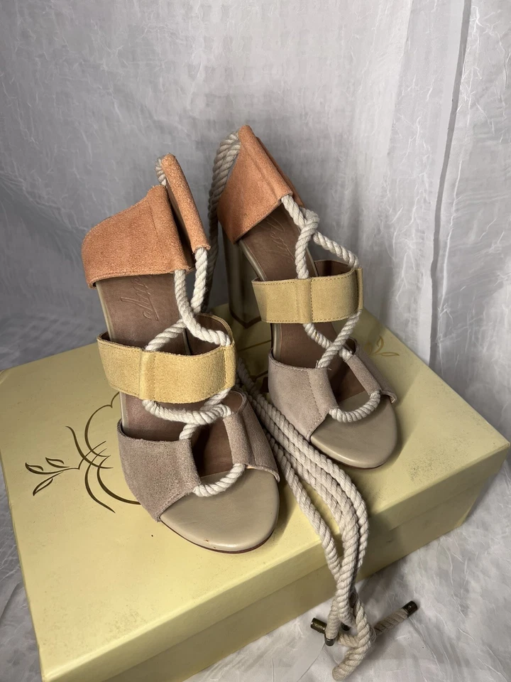 BETTYE MULLER 7,5 сандалии CALYPSO на шнуровке туфли каблуки замши цветной новый в коробке - Изображение 1 из 4