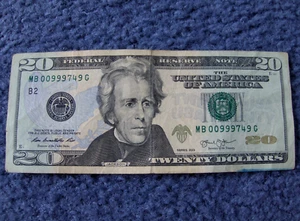 U.S. TWENTY DOLLAR NOTE WITH COOL LOW 4-OF-A-KIND SERIAL NUMBER! *FREE SHIPPING* - Picture 1 of 6