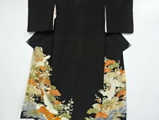 New Listing81090# Japanese Kimono / Antique Tomesode / Embroidery / Kinsha / Crane & Fl