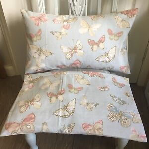 Pair of Cushion Covers In Pale Blue Briarfield Butterflies Fabric ~ 20" x 12"