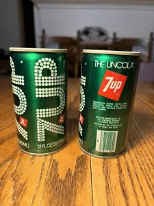 2 Rare 1970's 7up 7 Up Disco Light Pull Tab Steel Soda Can Flat Top Bottom Mint - Picture 1 of 6