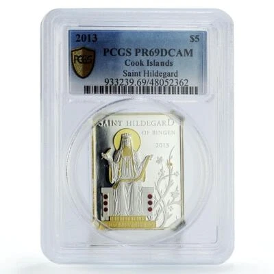 Cook Islands 5 dollars Bingen Saint Hildegard Gilt PR69 PCGS silver coin 2013 - Image 1 of 2