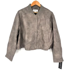 MARC NEW YORK M-1 Bomber Jacket Womens XL Faux Leather Grey Crop Pockets NWT - Picture 1 of 13