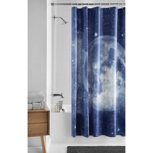 Celestial Luminous White Moon Space Shower Curtain, Modern, PEVA 70"x72" - NEW - Picture 1 of 12