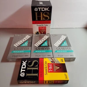 NUOVE 8 videocassette VHS vuote sigillate TDK T-120 T-160 Maxell T-120 - Foto 1 di 4