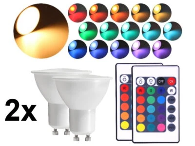 2x 4W RGBW LED GU10 Leuchtmittel 230V Fernbedienung Memory Funktion dimmbar RGB - Bild 1 von 4
