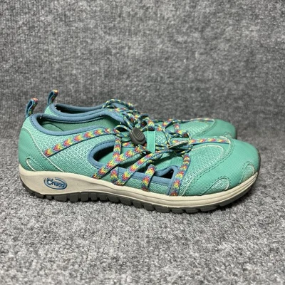 Zapatos Chaco Juveniles Talla 3 Verde Teal Agua Mary Jane Bungee Encaje Sendero Senderismo Foto 1 de 4