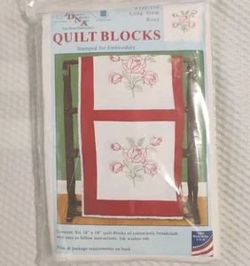 JDNA langer Stiel Rose (6) Quilt Blöcke 18"x18" gestempelt für Stickerei 732-134 Neu in Verpackung - Bild 1 von 7