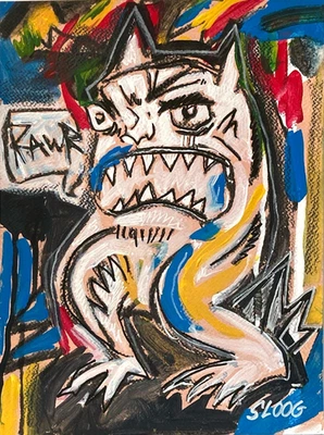 Pintura neo-expressionista ousada arte original SLOOG em papel 9x12 monstro folclórico - Imagem 1 de 4