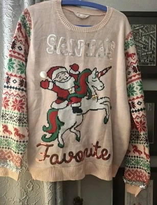 Suéter Feo Navidad No Boundaries Juniors Talla 21 XXXL Rosa Unicornio Lentejuelas Foto 1 de 4