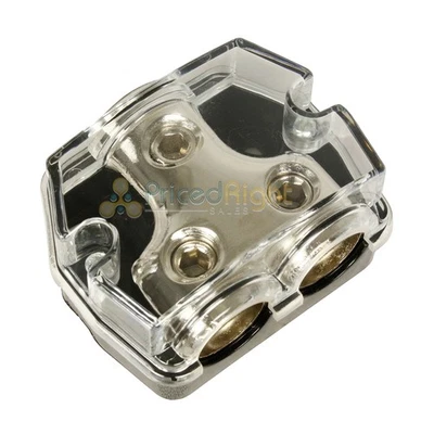 0 Gauge In Two 0/4 Gauge Out Car Audio Power Ground Distribution Block RI Audio - Image 1 of 4