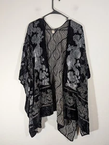 Cato Womens Black Sheer Floral Embroidery Kimono One Size Witchy Goth Burnout - Picture 1 of 8