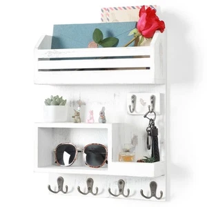 Key Holder for Wall, Wall Mounted Mail Organizer with 6 Metal Key Hooks, Key ... - Picture 1 of 6